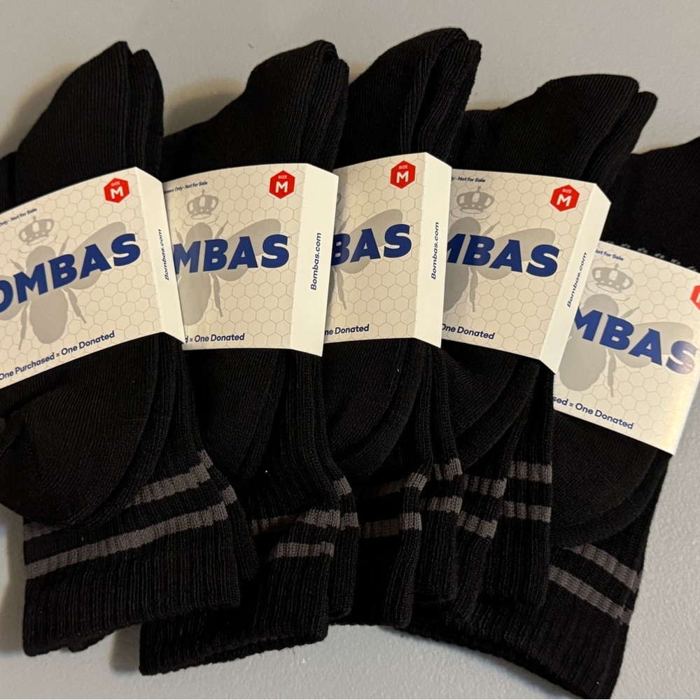Bombas Men's Black Crew Socks with Gray Stripe Accent - Pack of 5